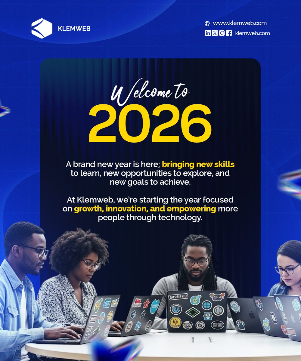 klemweb's tweet photo. Whether you’re building your career or scaling your business, this is your year to grow in tech.

https://t.co/9po8bCXBQG 

#Klemweb #Welcome2026 #NewYearKickoff #TechGrowth #DigitalSkills #NewBeginnings https://t.co/IqV53XXIXU