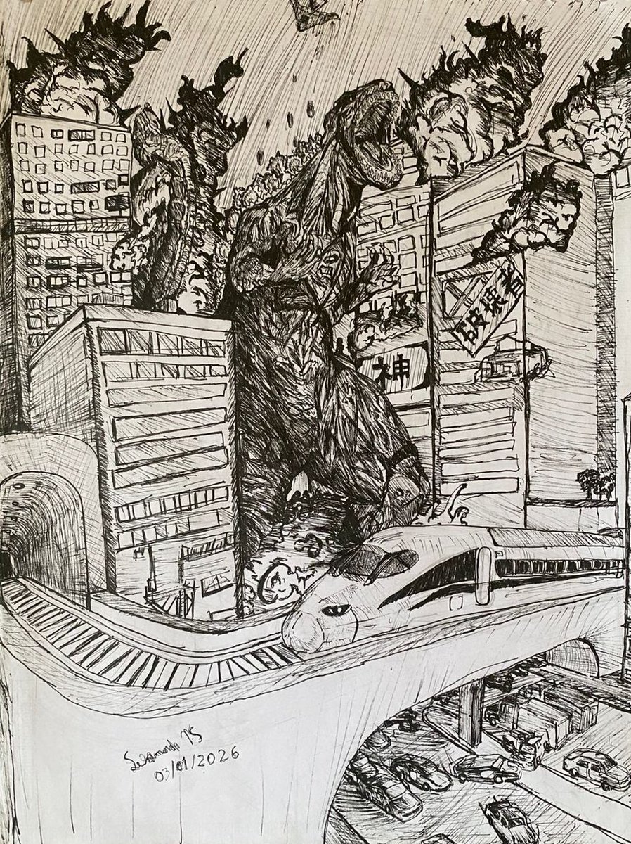 Primeira arte do ano Shin Godzilla.

 fiquei bem satisfeito com as hashuras e a fumaça.