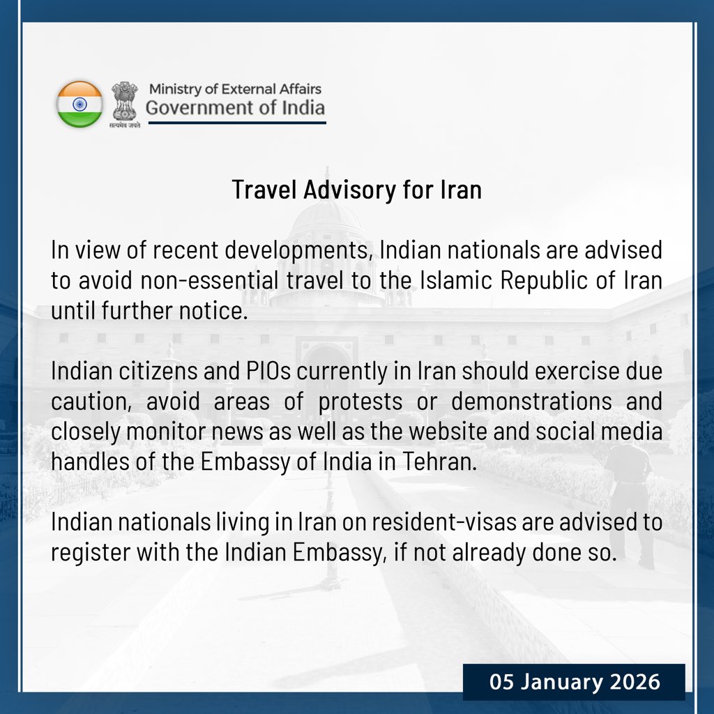 Travel Advisory for Iran ⬇️

🔗 bit.ly/49hMYXi