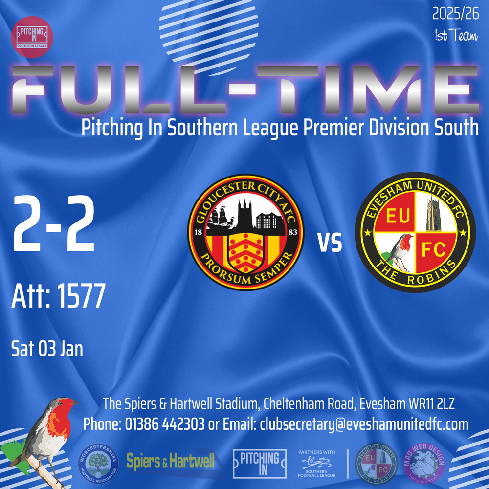 📝 Match Report
🗣️ Robins Draw in Gloucester Thriller ⤵️
⚽️ Gloucester City 2-2 <a href="/EveshamUnitedFC/">Evesham United FC</a>
📆 Sat 03 Jan 🏆 <a href="/SouthernLeague1/">The Pitching In Southern Football League</a>
🌐 news.eveshamunitedfc.com/2026/01/05/rob…
🔴⚪️#TheRobins