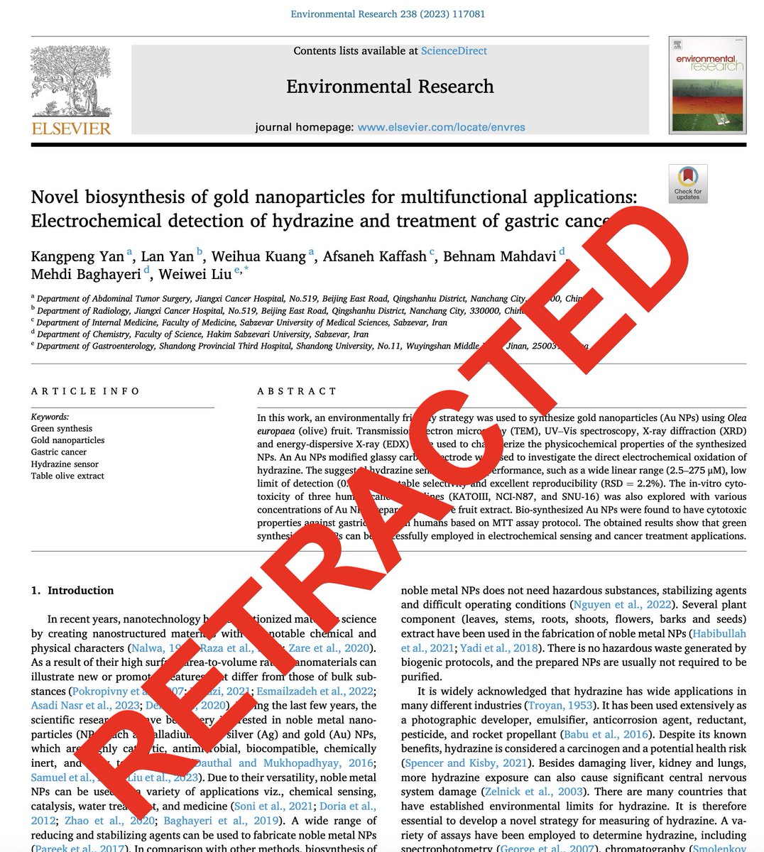 Spottingthespot's tweet image. There it is, another retraction for professional #papermill #fraud Mehdi Baghayeri! He publishes all his fake shit while 'working' at the Hakim Sabzevari University in Iran. When oh when will publishers learn to blacklist frauds? doi.org/10.1016/j.envr…