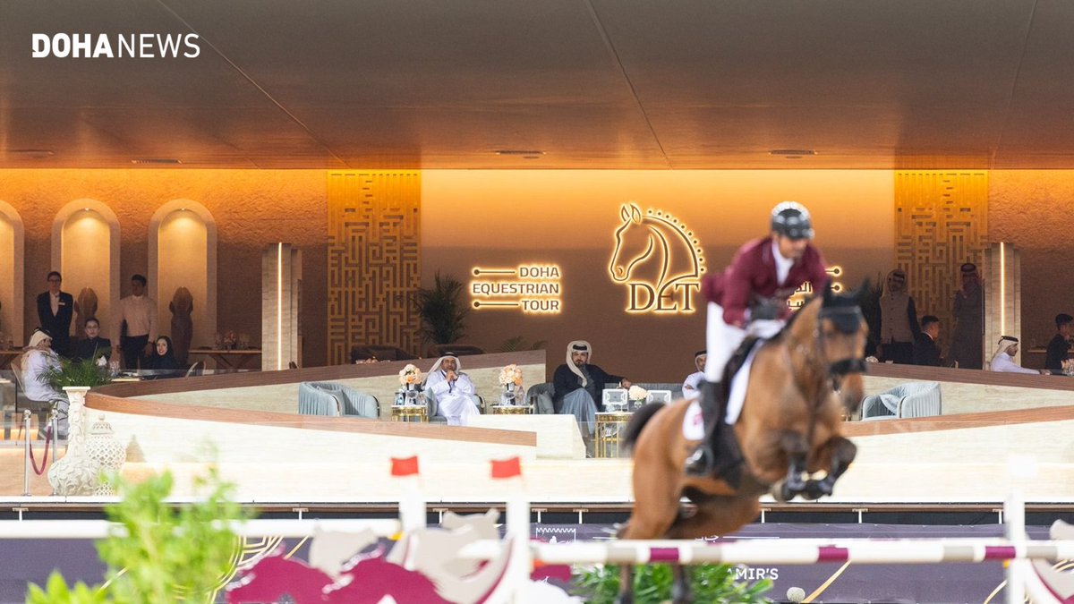dohanews's tweet image. British rider Harry Charles won the four-star #GrandPrix at @AlShaqab after a thrilling jump-off, edging fellow Brit Scott Brash. Sheikh @JoaanBinHamad, Chairman of the Doha Equestrian Tour Organising Committee and the President of Qatar Olympic Committee, crowned the winners.