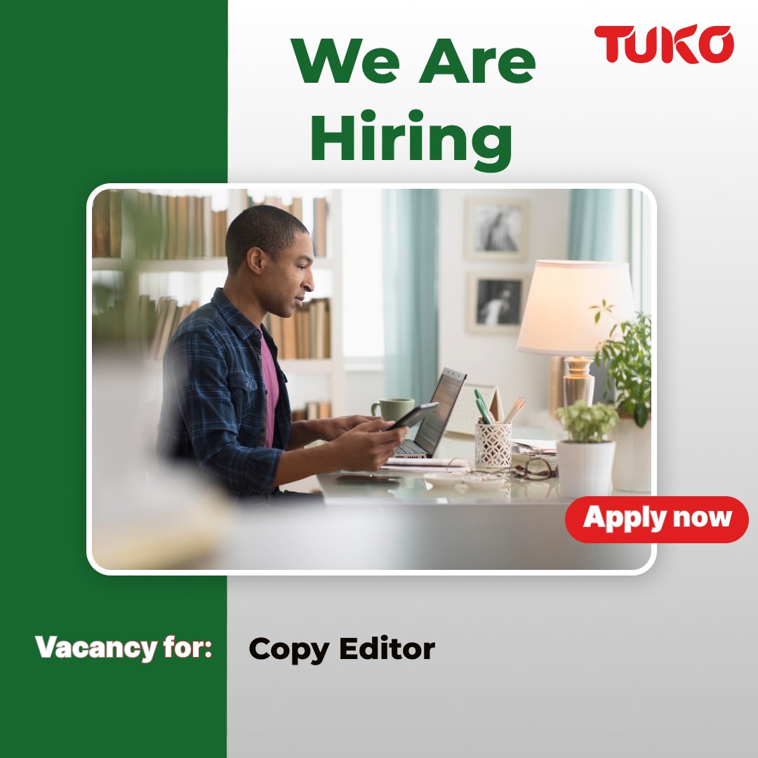 Tuko_co_ke's tweet image. #IkoKaziKE: TUKO.co.ke is hiring a Copy Editor

If you believe you are the perfect candidate for this job, kindly check the requirements for the position and apply via corp.tuko.co.ke/copyeditor

#CopyEditor #JobsInKenya