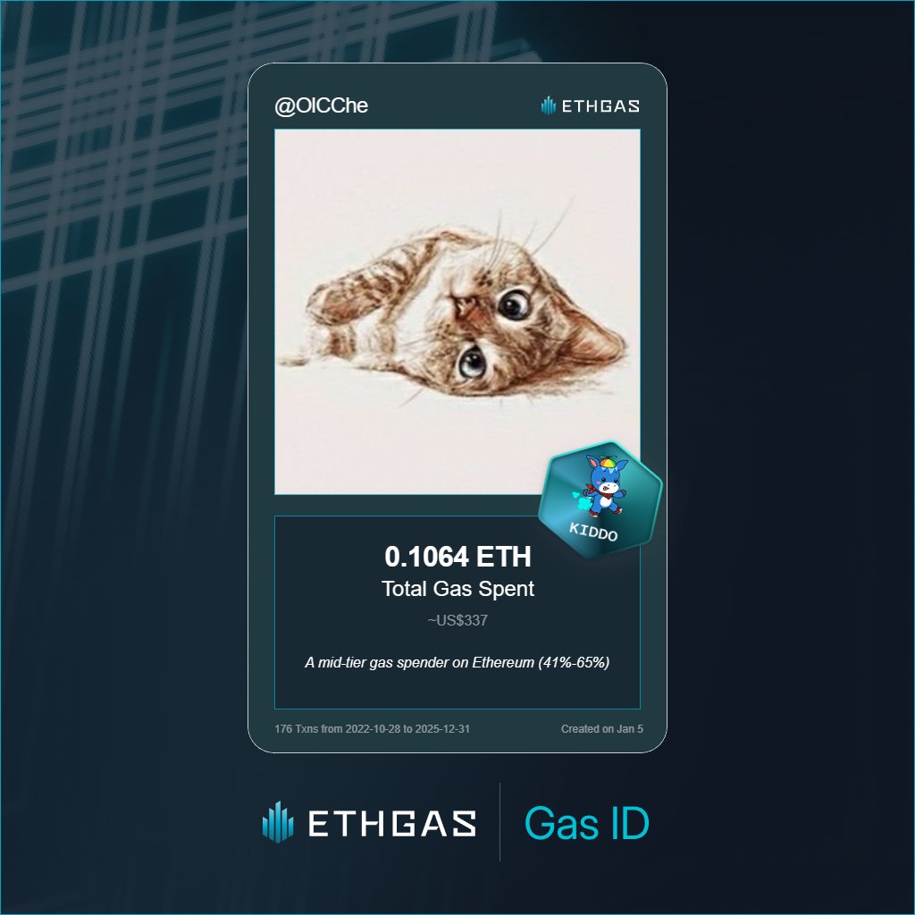 Discovered my Gas ID via ETHGas - turning my gas spend into rewards 🫘

As a Kiddo Jack, I've spent 0.1064 ETH on gas but earned 50 Beans back.

Get your Gas ID and Beans here: ethgas.com/community/gas-…