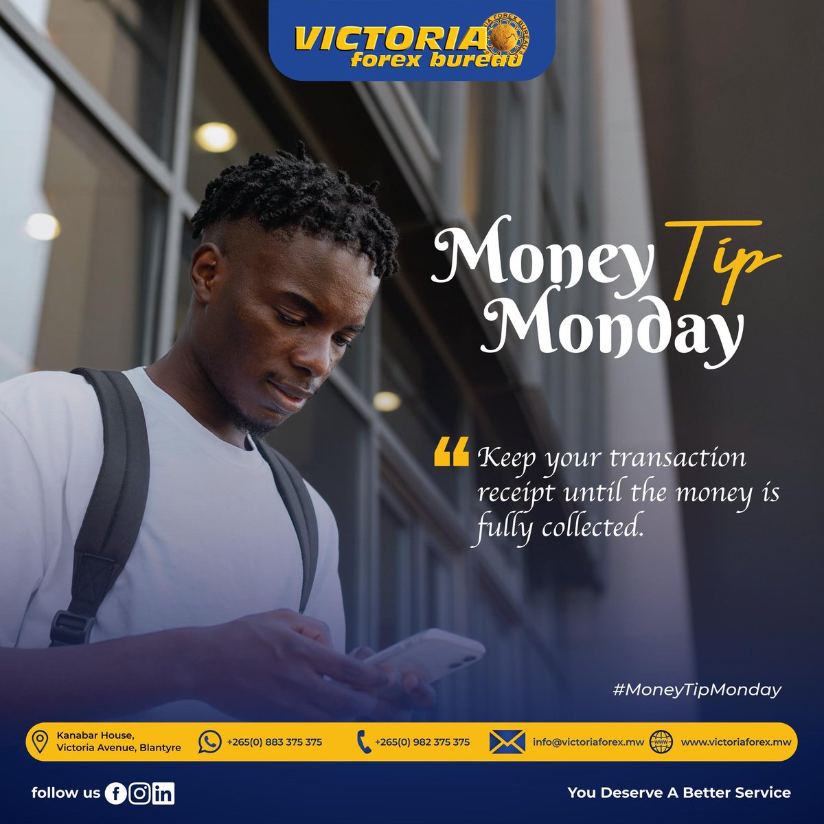 Vicforexbureau's tweet image. Keep your transaction receipt until the money is fully collected.
.
.
.
 #fastsecurereliable #moneytransfer #finance #sendmoney #victoriaforexbureau #mobilemoney #Remittance #money