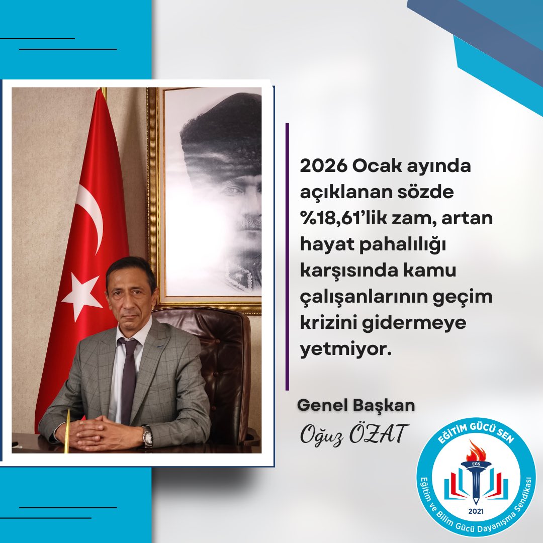 egitimgucusen's tweet photo. Genel Başkanımız Oğuz ÖZAT, 2026 Ocak ayında açıklanan %18,61’lik sözde memur maaş zammının, artan hayat pahalılığı karşısında kamu çalışanlarının geçim krizini gidermekten uzak olduğunu belirten açıklamalarda bulundu.

ÖZAT, “Bugün kamu çalışanı maaşıyla ya kirayı ya mutfağı karşılayabiliyor. Açıklanan artış, yıllardır biriken kayıpların üzerini örten göstermelik bir düzenlemeden ibarettir” dedi.

📌 Basın açıklamasının tamamına web sitemiz üzerinden ulaşabilirsiniz.

https://t.co/iDKqfQ6qua