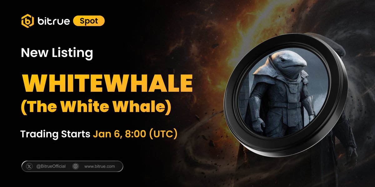 🐋 New Listing $WhiteWhale is coming to #Bitrue Spot in the #Meme sector! <a href="/WhiteWhaleMeme/">The White Whale Meme Official</a> <a href="/TheWhiteWhaleV2/">The White Whale</a>  

🔹 Deposits opened via #Solana network 
🔹 WHITEWHALE/USDT trading starts Jan 6, 8:00 (UTC)      

👉 More details: support.bitrue.com/hc/en-001/arti…