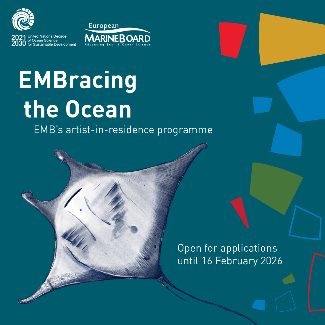 MarineInst's tweet photo. 🌊 The European Marine Board (EMB) is seeking two new artists for the 2026–2027 edition of our EMBracing the Ocean artist-in-residence programme! 🎨

As we enter the 6th year of the UN Decade of Ocean Science for Sustainable Development, connecting people to our Ocean is more important than ever.

This programme offers:
✅ €10,000 grants
✅ Collaboration with Ocean scientists
✅ A chance to create impactful art that inspires sustainability and new perspectives

EMB welcomes applications from creative individuals or groups worldwide, across disciplines such as:
🎨 Visual Arts (painting, photography, digital art, sculpture)
📚 Literary Arts (fiction, poetry, storytelling)
🎭 Performing Arts (dance, music, theatre)
🌍 Traditional & Indigenous Arts

🗓️Deadline: midnight CET on 16 February 2026
📌 Learn more and apply here: https://t.co/fZg4OoI5Rn

cc @EMarineBoard