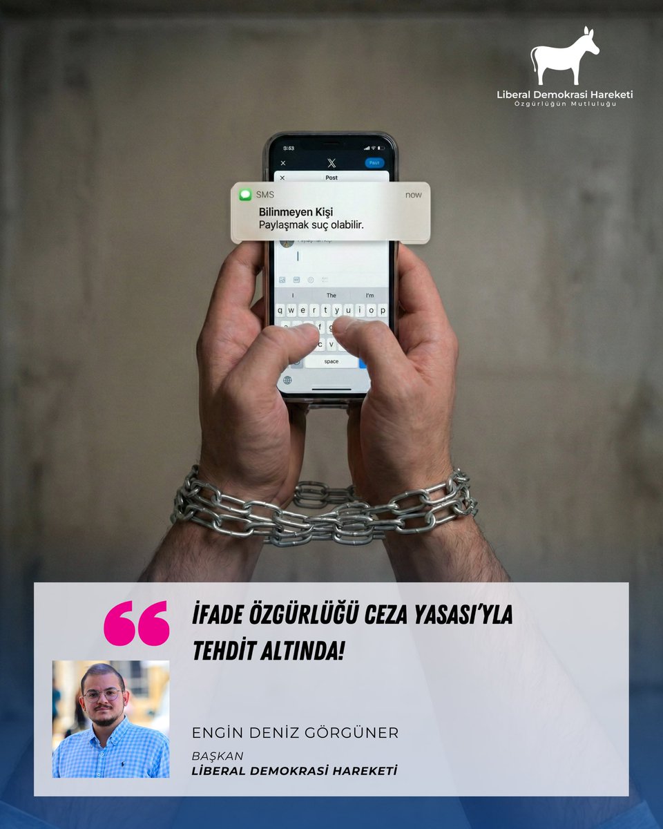 Liberal Demokrasi Hareketi Başkanı Engin Deniz Görgüner:

Son günlerde Ceza Yasası’nda bir değişiklik yapılması gündeme geldi. Gündeme gelen düzenleme, halk arasında korku, endişe veya panik yaratma ihtimali taşıdığı ileri sürülen paylaşımları ceza hukuku kapsamına almayı