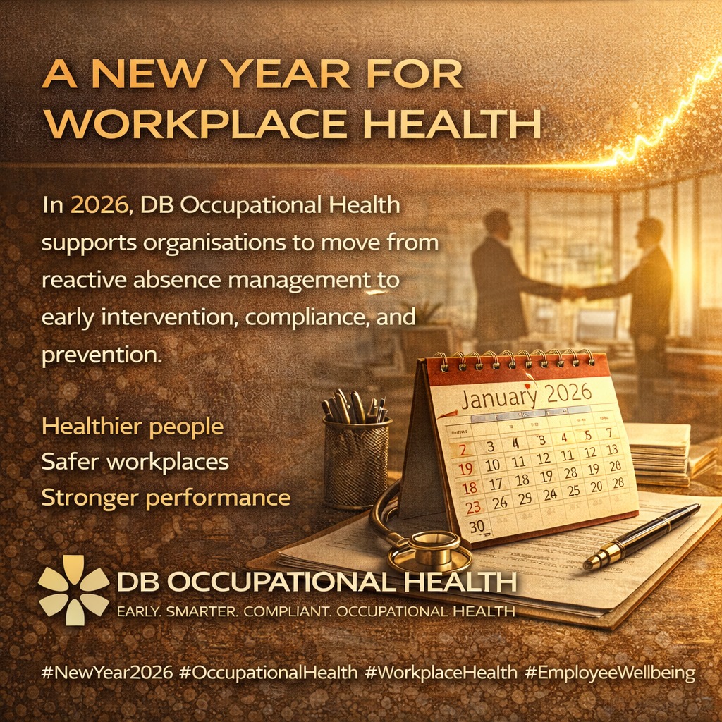 dbocchealth's tweet photo. A new year is the right time to reset how workplace health is managed.

In 2026, DB Occupational Health supports organisations to move from reactive absence management to early intervention, compliance, and prevention 
#NewYear2026 #OccupationalHealth  #EmployeeWellbeing #DBOH https://t.co/T8cTDqYRIk