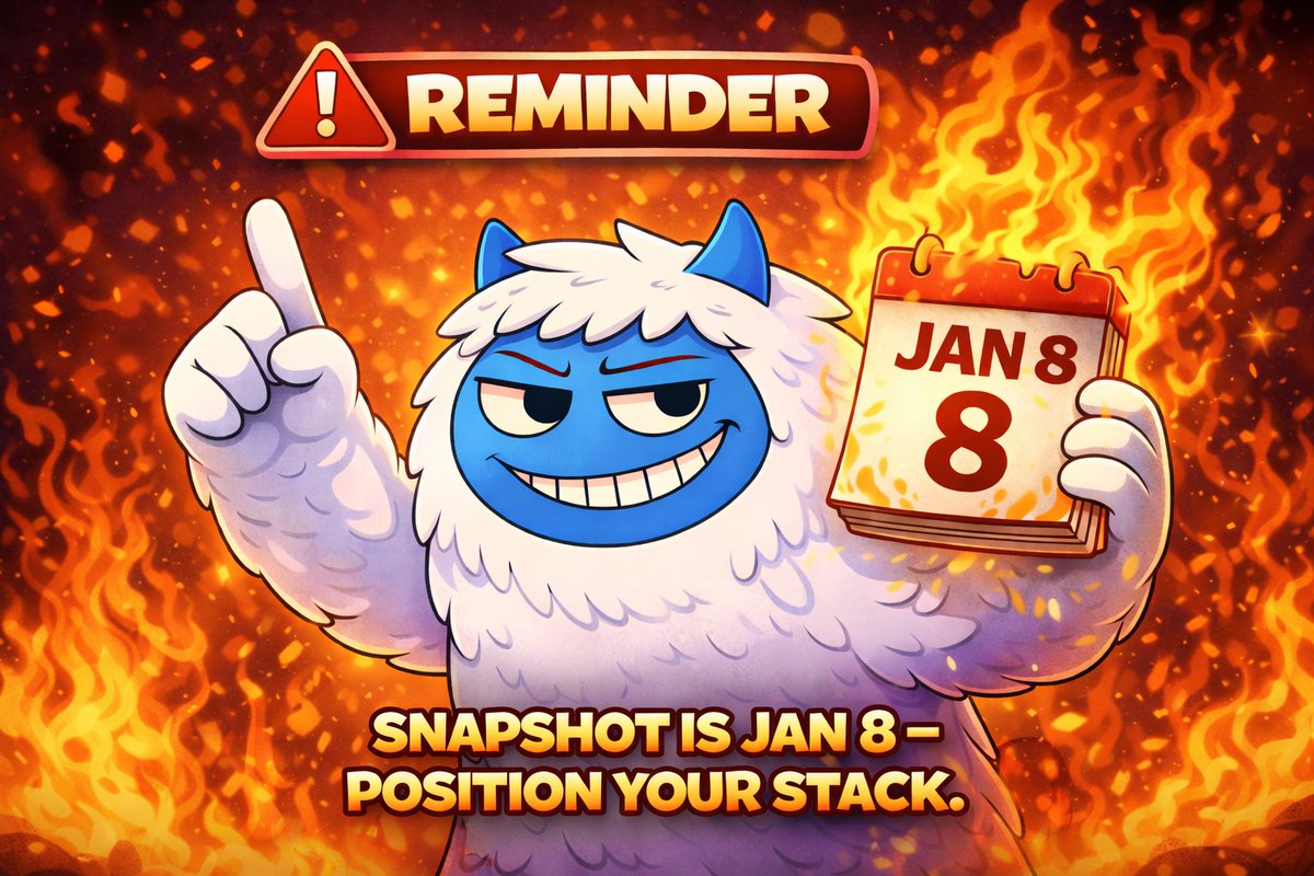 3 Days. That’s all the time you have.

Because when the snapshot hits, your wallet gets locked in - and your vault share is sealed in time.

No take-backs. No extras. No handouts.

🗓️ Snapshot: Jan 8 – 6PM UTC

Be ready. Or be the one watching others burn and eat.