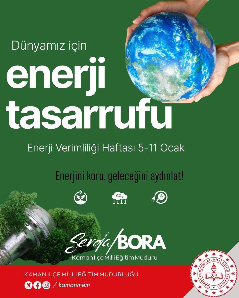 kamanilcemem's tweet photo. Enerji Verimliliği Haftası kapsamında; çevreye duyarlı, bilinçli ve tasarruf odaklı alışkanlıkları yaygınlaştırarak geleceğimize birlikte sahip çıkıyoruz. 
@tcmeb 
@KirsehirMEM 
@yasingulsen9 https://t.co/S4DQp37qUr