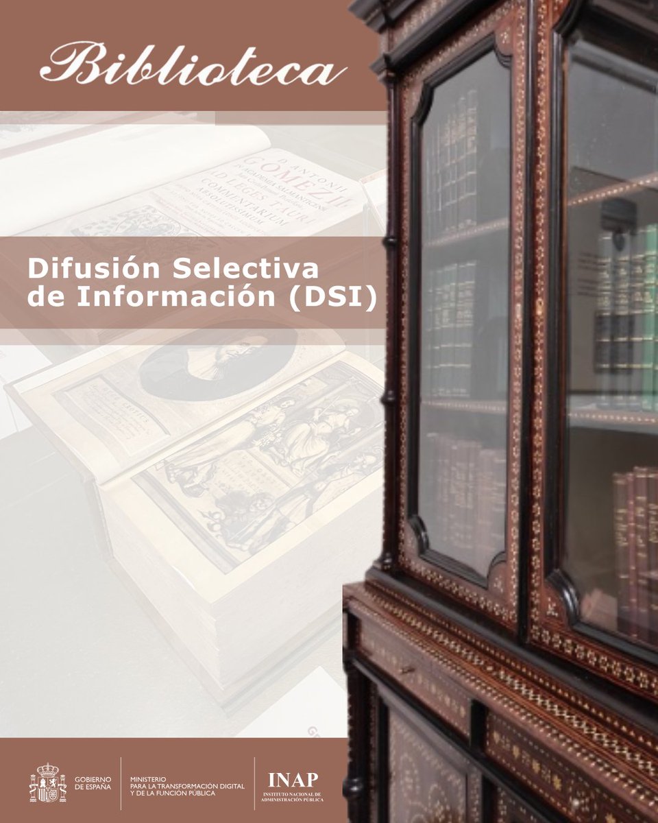 INAP_ES's tweet image. 📚¿Conoces la Difusión Selectiva de Información (DSI) de la Biblioteca del #INAP?

🔷Recibe una selección de recursos actualizados según tus intereses profesionales

🔎+ Info: acortar.link/ijkkyQ

📩Consúltanos: biblioteca@inap.es

#BibliotecaINAP #DSI