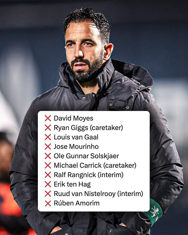 Rúben Amorim was the 10th manager to take charge of Manchester United since Sir Alex Ferguson’s d...