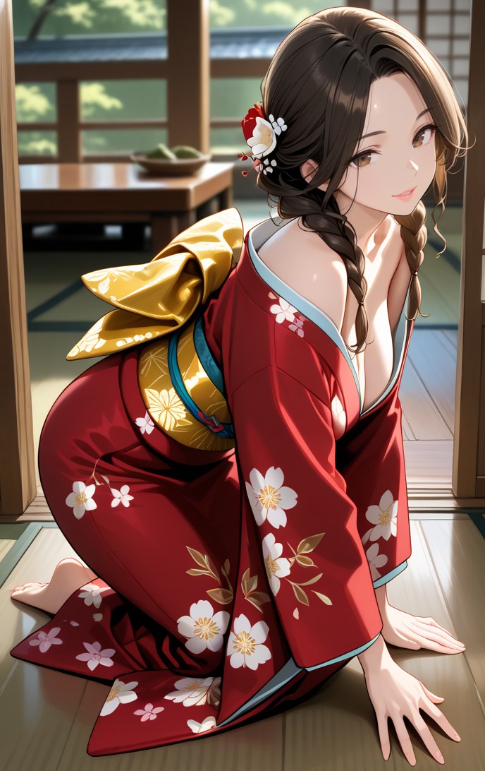 着物と三つ編み　SFW
#AI新春着物祭り