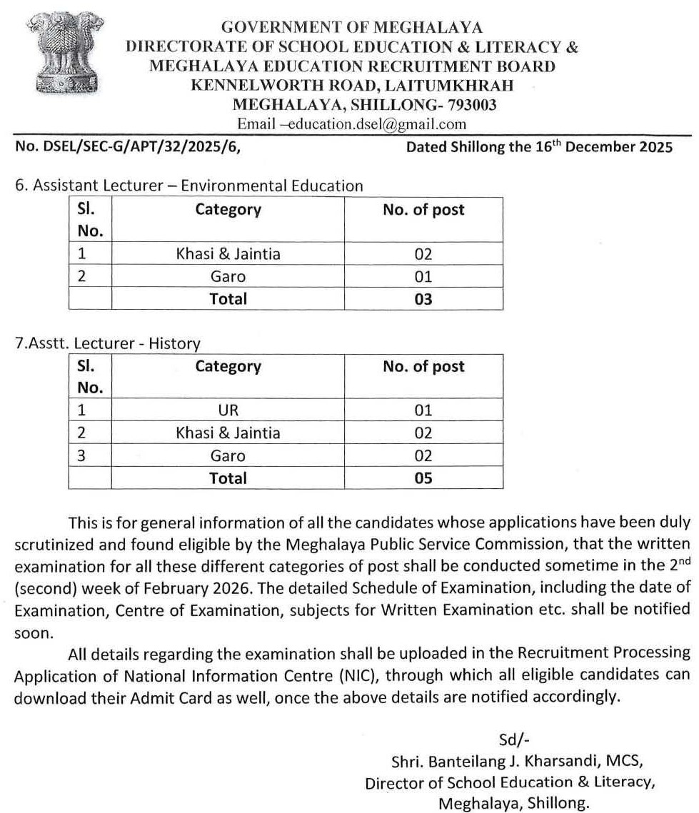 MeghalayaGov's tweet photo. #Notification on Category-wise Break-up of Posts of #AssistantLecturer as per #RosterReservationPolicy @edudeptmegh (https://t.co/4ywQdiIbXX) https://t.co/URNwSQRfKb