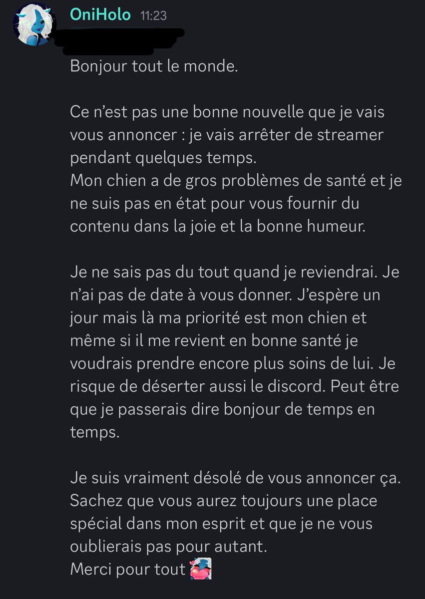 OniHoloVT's tweet photo. Bonjour. Je viens avec une triste nouvelle : j’arrête temporairement le streaming https://t.co/Fph2xvTuPB