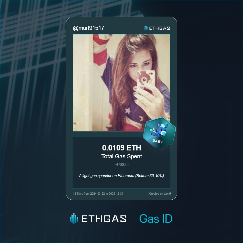 KariSupriya's tweet photo. Discovered my Gas ID via ETHGas - turning my gas spend into rewards 🫘

As a Baby Jack, I've spent 0.004 ETH on gas but earned 1 Beans back.

Get your Gas ID and Beans here: https://t.co/ZWY8yeueTY https://t.co/1wCxKFOQzT