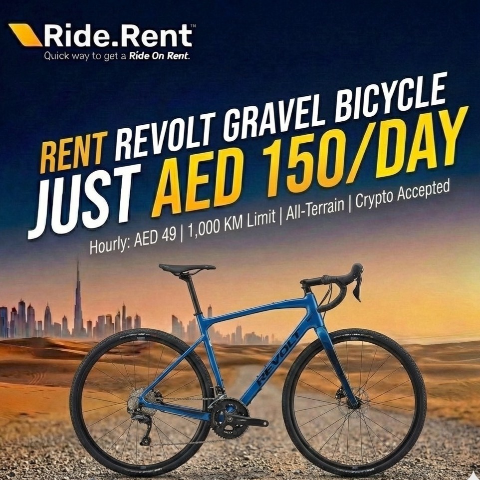 RentWithRide's tweet photo. Hit the road today! 🏙️🌵 Get the Revolt Gravel Road Bicycle in Dubai for an unbeatable price. 💸 AED 49 / Hour 💸 AED 150 / Day 

Perfect for fitness or exploring the city. Reserve yours instantly at  https://t.co/kMJ23hhBQN 

#DubaiFitness #CyclingLife #RideRent #MyDubai https://t.co/mlrHuRa7fQ