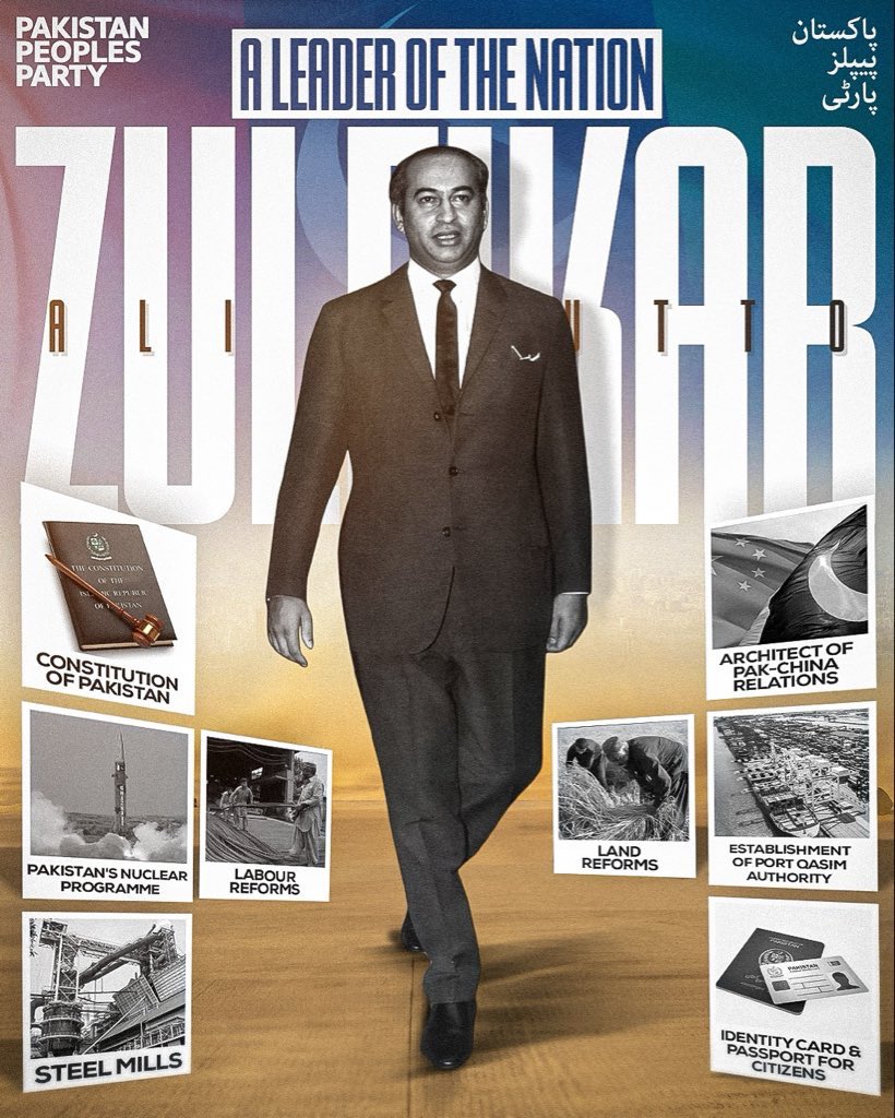 On this day today, I pay tribute to #ShaheedZulfikarAliBhutto,a strong voice of his time and an absolutely remarkable leader.
He spoke for the ordinary people and left a lasting mark on the nation’s story.  #HappyBirthdaySZAB
