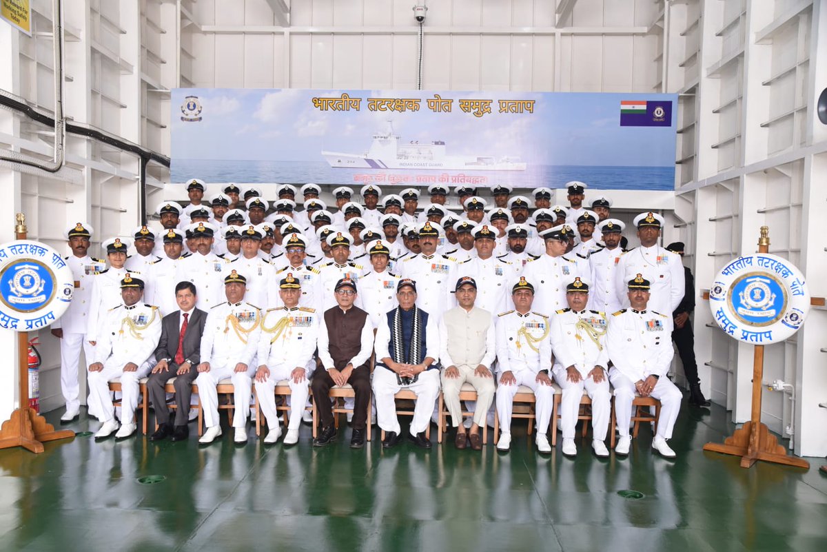 Shri Rajnath Singh, Hon’ble Raksha Mantri, today commissioned ICGS Samudra Pratap at #GSL, Goa, in the august presence of Dr Pramod Sawant, Hon’ble Chief Minister of Goa; Shri Rajesh Kumar Singh, IAS, Defence Secretary; and Director General Paramesh Sivamani, AVSM, PTM, TM, DG