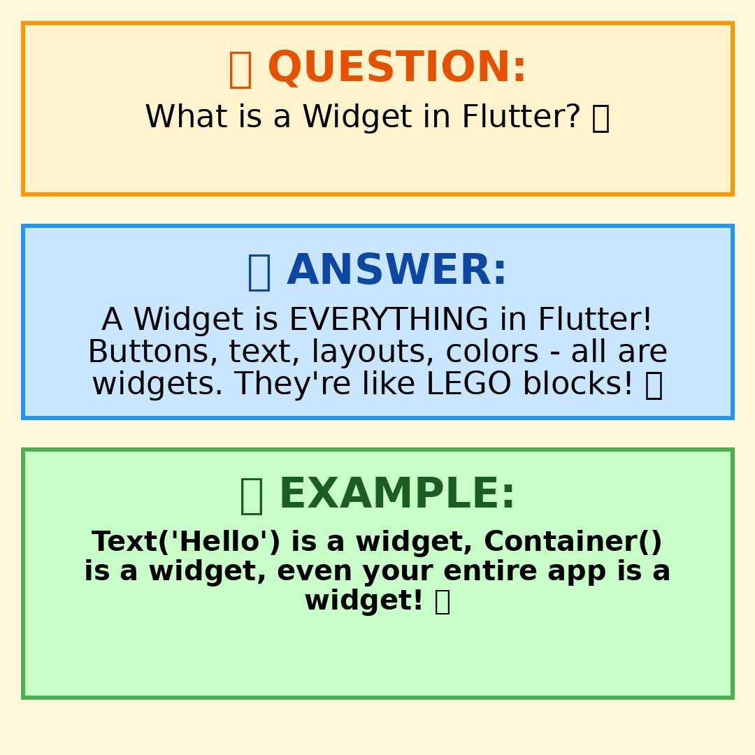 Habnarkdev's tweet image. The BIGGEST Flutter mind-blow for beginners 
A Widget is LITERALLY EVERYTHING!
Text, buttons, layouts, colors… even your whole app is a widget!   Like LEGO blocks for apps 
Drop a  if this just clicked for you!
Save this – you’ll need it in 2026   #Flutter #FlutterDev