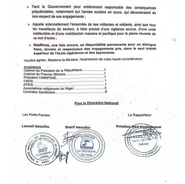 aboubacarybarma's tweet photo. #Niger #Education 
Préavis de #grève de 72 heures de la Dynamique des #Syndicats du Secteur de l'Education et de la Formation (#DSSEF) à compter du mercredi 9 au vendredi 11 janvier 2026 https://t.co/kMt16AKfKD