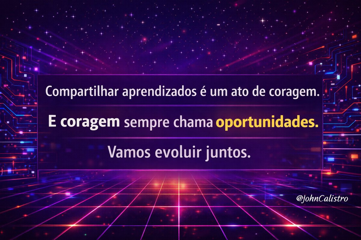 Compartilhar aprendizados é um ato de coragem.

E coragem sempre chama oportunidades.

Vamos evoluir juntos.

#carreira #carreiraTI #carreiratech