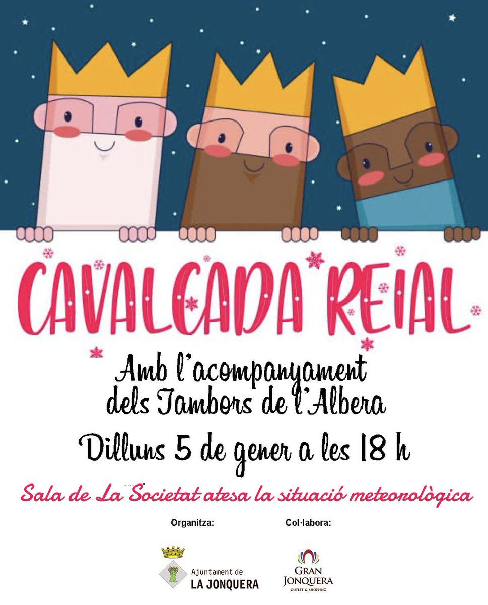👑 Els Reis d'Orient esperaran directament a la Sala de la Societat 👑

❄️ Davant l'alerta per fred intens i per fort vent, el recorregut de la Cavalcada queda suspès 🛑

📍 La rebuda reial tindrà lloc a les 18 h.

⚠️ Prudència davant la previsió meteorològica 🥶

#LaJonquera