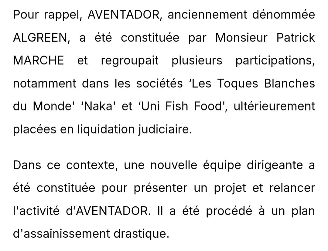 BlatoUndefined's tweet image. Encore une coquille envoyée en liquidation suite à un travail de concert entre des dirigeants vendu et la racaille ALPHA BLUE OCEAN.

Entre temps ils ont siphonné le zombie #AVENTADOR Ex #ALGREEN et les actionnaires.

En toute impunité ! Quelle honte !