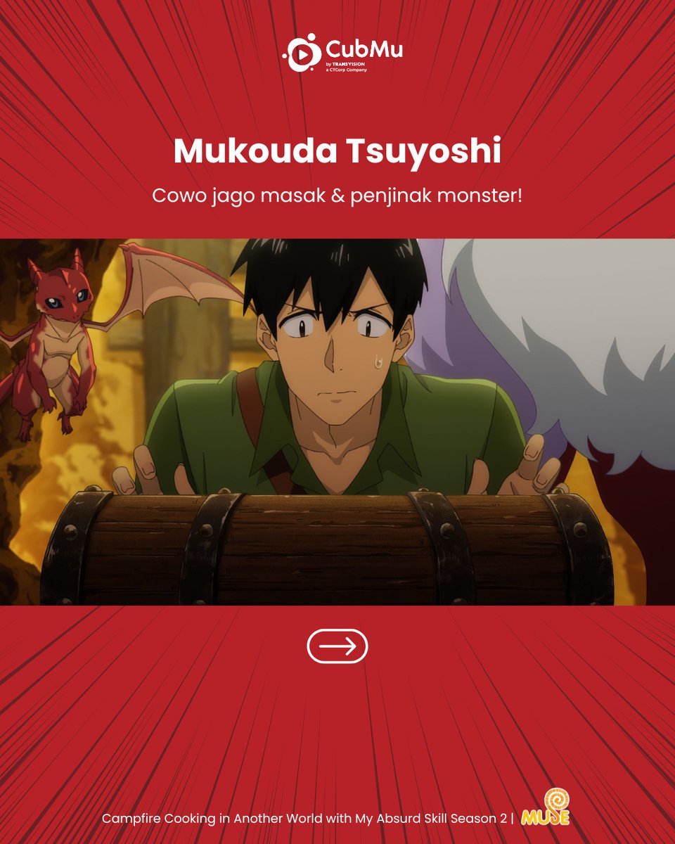 muse_indonesia's tweet photo. Mau lihat petualangan Mukouda dkk???
Tonton Campfire Cooking in Another World with My Absurd Skill 2 hanya di CubMu!🎬
#CampfireCookinginAnotherWorldwithMyAbsurdSkill #AnimeTerbaru #RekomendasiAnime #Streaming #CubMu https://t.co/9JwKoy1xWZ
