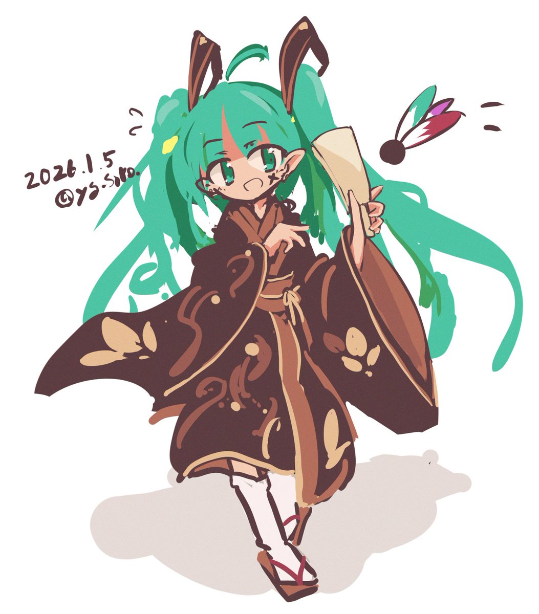 初音ミク 「初描き。実際に羽子板したことないや」|白色キャンバスのイラスト