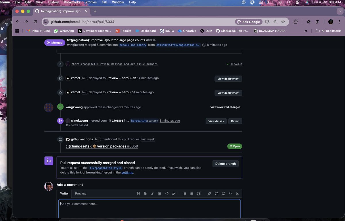 atishkr25's tweet photo. Small but meaningful open-source contribution.
Had a PR merged in @hero_ui — improved pagination layout handling for large page counts.

Learned a lot frm the review process &amp; maintainers’ guidance.  looking forward to contributing more in future🙌
#OpenSource #React #TypeScript https://t.co/6NqdD0moVf