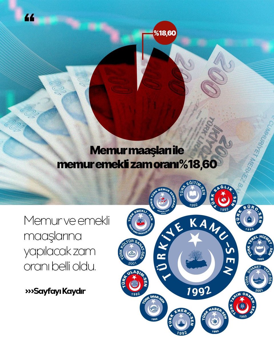 ttosgm's tweet photo. Memur ve emekli maaşına yapılacak zam oranı belli oldu. 

2026’nın memur ve emeklilerimiz adına olumlu bir yıl olması amacıyla 2026 yılı boyunca, öncelikle hayata geçirilmesi için mücadele edeceğimiz taleplerimiz bu şekildedir. ⬇️ https://t.co/0nq2PZwoZ5