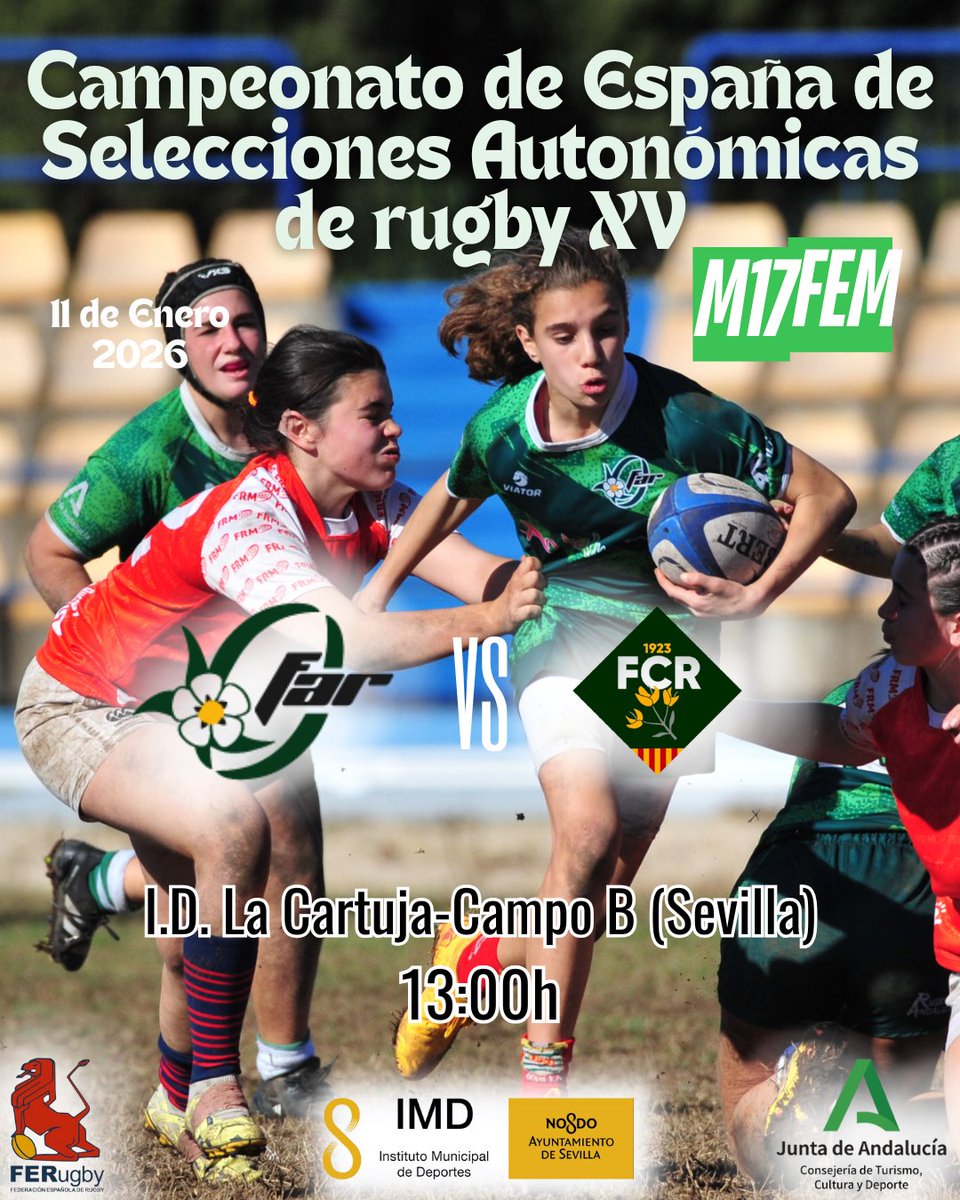 📣𝗡𝗢𝗧𝗜𝗖𝗜𝗔|
𝗣𝗮𝗿𝘁𝗶𝗱𝗼 𝗦𝗲𝗹𝗲𝗰𝗰𝗶ó𝗻 𝗔𝗻𝗱𝗮𝗹𝘂𝘇𝗮 𝘃𝘀 𝗖𝗮𝘁𝗮𝗹𝘂ñ𝗮 𝗠𝟭𝟳 𝗳𝗲𝗺𝗲𝗻𝗶𝗻𝗼

El 11 de Enero en La Cartuja se jugará una nueva jornada del CESA M17 femenino.

Enfrentará a Andalucía y Cataluña, en el campo B de La Cartuja a las 13:00h.