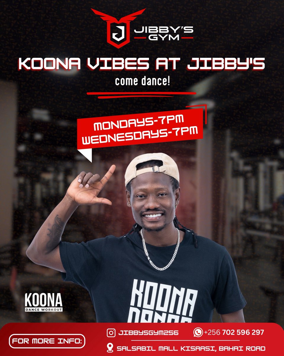 Koonadance85471's tweet photo. 🙌🏾Koona Dance Workout at a location near you!
We’re officially bringing the vibes to @jibbysgym256 Gym💃🏾

📍 Salsabil Mall, Kisasi – Bahai Road
🗓 Mondays &amp; Wednesdays
⏰ 7:00 PM sharp

Come dance, move, and work out with us in this fresh new space.

#KoonaDanceWorkout https://t.co/4mI0z8fyx0