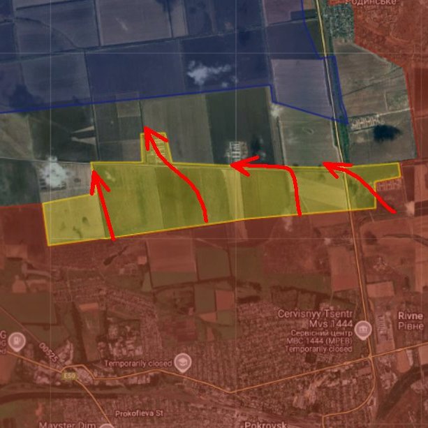 #Ukraine #Pokrovsk Die AufräumArbeiten der russischen Armee nördlich von Pokrowsk sind jetzt in vollem Gange. Wie angekündigt (AMKMapping). Dabei handelt es sich vor allem um das Gebiet an und nördlich der Felder, Wege und Verbindungsrouten zwischen Rodinskoye/MirnopolNord und