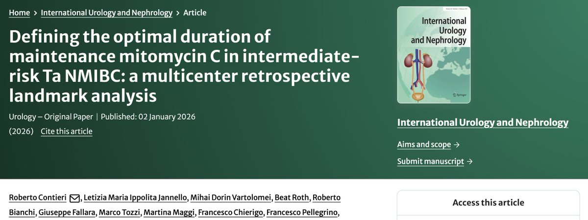 RobertoContieri's tweet image. 🎆📢First of 2026!
Should we really give MMC maintenance in intermediate-risk #NMIBC, and for how long?
#EAU guidelines recommend adj chemo but the optimal schedule remains unclear

We tried to answer this clinically relevant gap.👇🧵
@Uroweb @urotoday @oncodaily @SpringerNature
