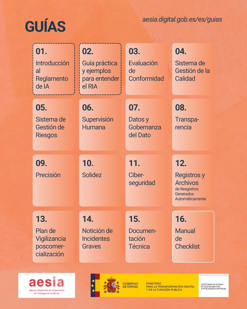 📢Ya disponibles las guías de apoyo para la implementación y cumplimiento de la normativa europea de Inteligencia Artificial y sus obligaciones aplicables

💡Desarrolladas en el Sandbox de IA impulsado (<a href="/mintradigital/">Ministerio Transformación Digital Función Pública</a>)

Disponibles en <a href="/agenciaAESIA/">AESIA</a>  aesia.digital.gob.es/es/guias