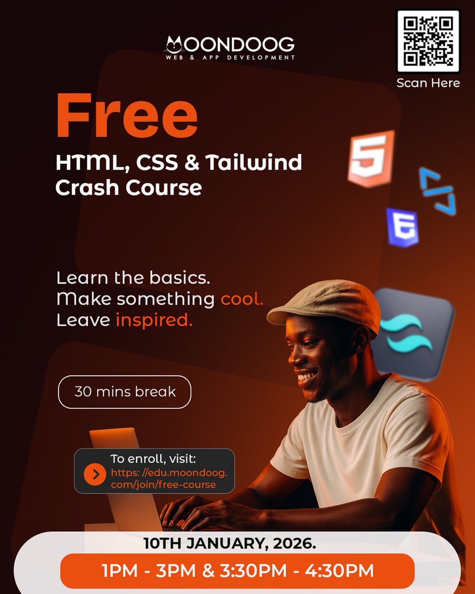 _moondoog's tweet photo. Learn the basics.
Build something cool. Leave inspired

Whether you're just starting out or curious about web development, this one-day crash course will walk you through the foundations of the web - step by step.

10th January, 2026
1PM-3PM &amp; 3:30PM-4:30PM

#Trump #code #ghana https://t.co/MxfFnDEymu
