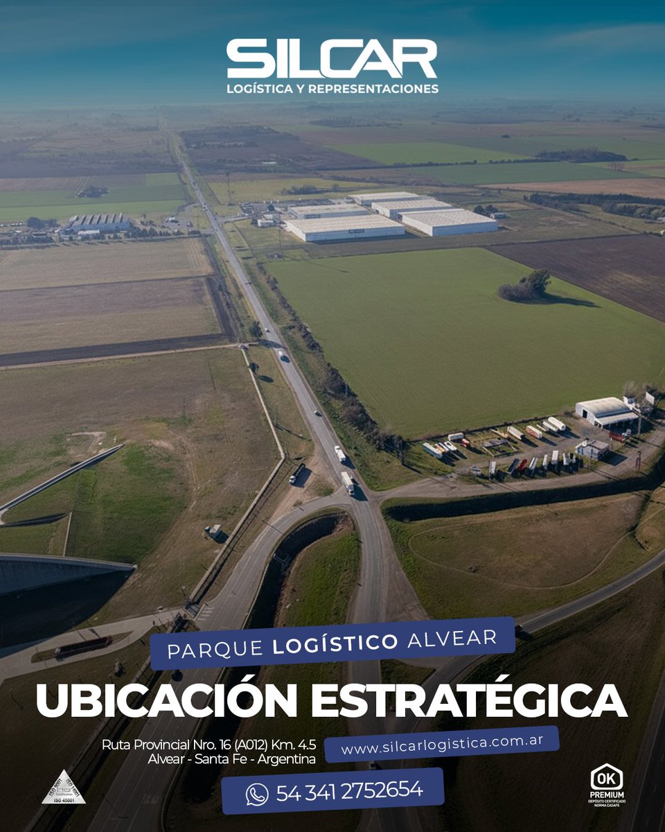 🔹SILCAR LOGÍSTICA Y REPRESENTACIONES S.A.
🔹UBICACIÓN ESTRATÉGICA.

✔Estamos situados sobre la Ruta A012:
•Al norte: Rutas Provinciales Nº 21, 18, 33, 14, Autopista Rosario–Córdoba, RN1V09 y Ruta 11.
•Al sur: Autopista Rosario–Buenos Aires.
•Al este: Ruta Provincial 21.