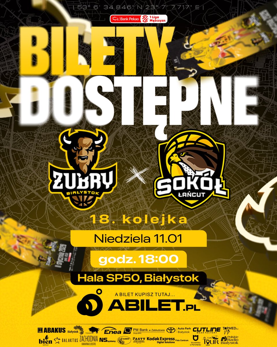 Ruszyła sprzedaż biletów na niedzielny mecz z Solvera Sokół Łańcut!

Już dziś zarezerwuj swoje miejsce, kupując bilet na zubry.abilet.pl 🎟️
________________
Partner tytularny: <a href="/WBialystok/">Miasto Białystok</a>

Partnerem tytularnym Żubrów Białystok jest 
<a href="/wojpodlaskie/">Województwo Podlaskie</a> 

#1lkosz #1lmkosz