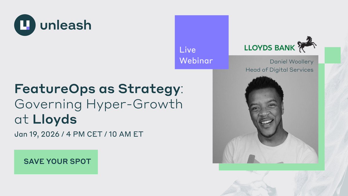 LIVE WEBINAR: Governing Hyper-Growth at
<a href="/LBGplc/">Lloyds Banking Group</a> 🚀 19th January  

Moving fast is easy. Moving fast in a highly regulated industry with millions of customers? That’s the challenge.  Join our upcoming live session with Daniel Woollery: getunleash.io/lloyds-jan-202…