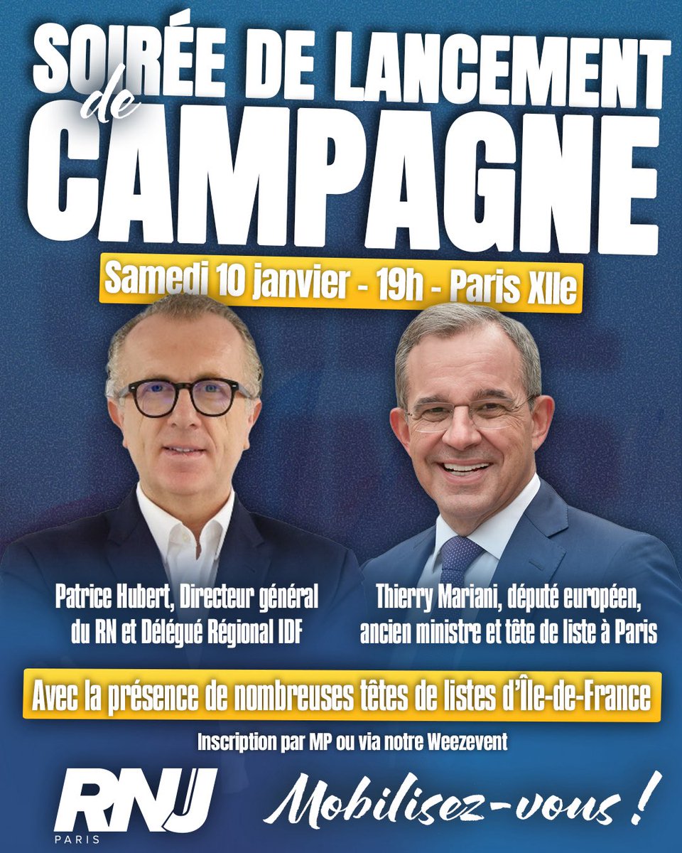 🔵🍻 Venez nombreux à notre soirée de soutien à nos listes municipales en Ile-de-France, la dynamique de l'alternance commence dans chaque commune, jusqu'à la victoire !

➡️ Inscription en MP