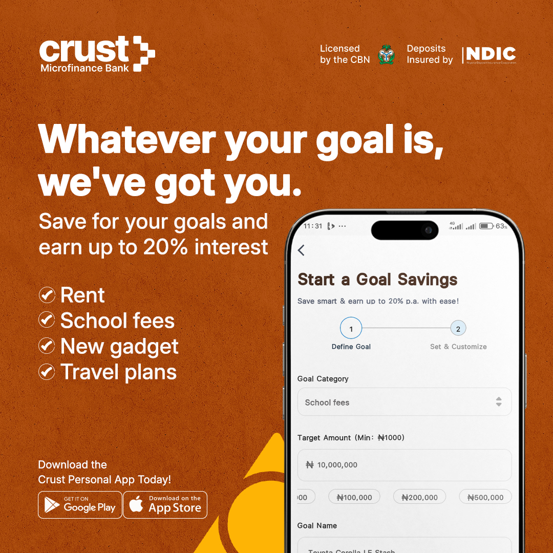 crustmfb's tweet image. New gadget? Travel plans? School fees? Rent? 

Whatever it is, your money can work for you.
Save for your goals with Crust Personal, earn up to 20% interest, and turn those goals into reality!

#crustpersonal #savingsgoals #moneymoves