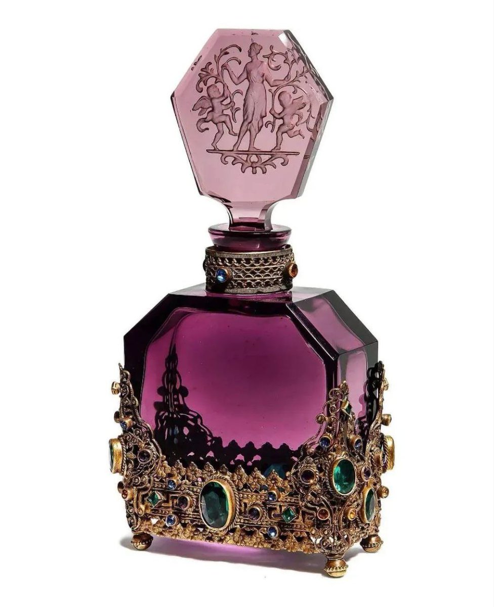 1920s-1930s Czechoslovakian amethyst crystal perfume bottle, crafted by Josef Schmidt.