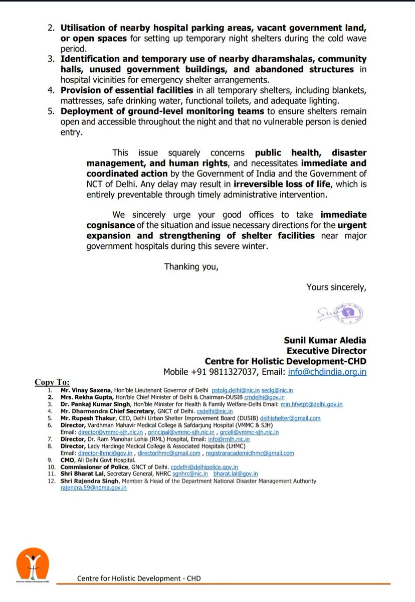 Urgent Request for Immediate Expansion of Pagoda Tents and Night Shelters Near Major Hospitals Due to Severe Cold Wave.

.<a href="/JPNadda/">Jagat Prakash Nadda</a> 
<a href="/MoHFW_INDIA/">Ministry of Health</a> 
<a href="/LtGovDelhi/">LG Delhi</a> 
<a href="/CMODelhi/">CMO Delhi</a>
<a href="/gupta_rekha/">Rekha Gupta</a> 
<a href="/ashishsood_bjp/">Ashish Sood</a> 
<a href="/PMOIndia/">PMO India</a> 
<a href="/India_NHRC/">NHRC India</a> 
<a href="/CHDIndia/">CHDIndia (Centre For Holistic Development-CHD)</a> 
<a href="/aiims_newdelhi/">AIIMS, New Delhi 🇮🇳</a>