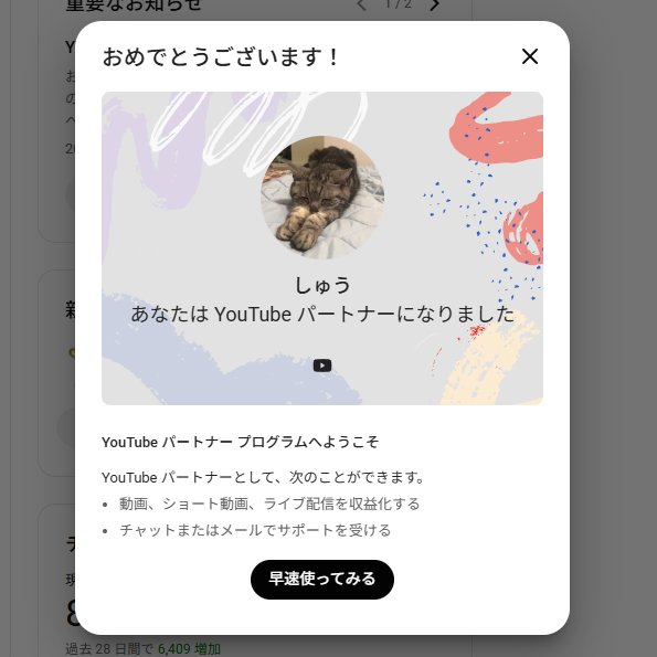 Youtube収益化やっとできた！
#YoutubePartnerProgram