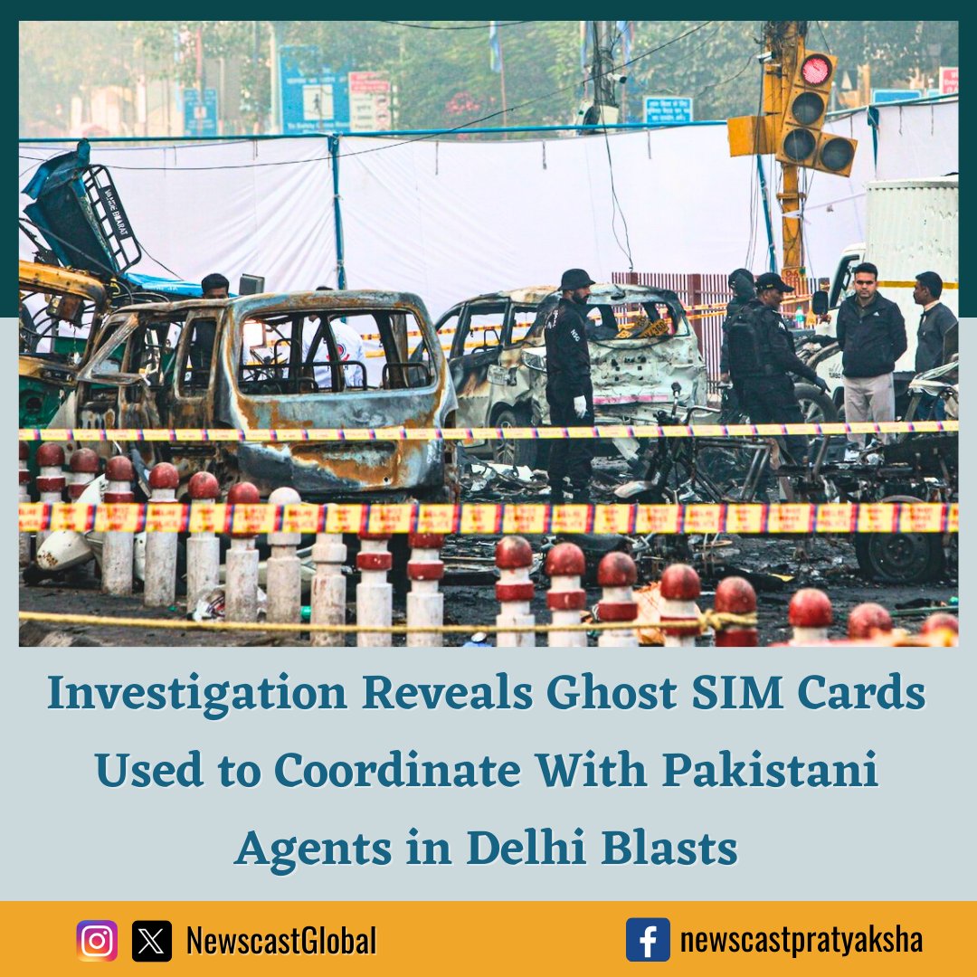 NewscastGlobal's tweet image. Probe into the #DelhiBlast near the #RedFort reveals a ‘white-collar’ #TerrorModule using ghost SIMs and encrypted apps to stay in touch with handlers in #Pakistan. Most accused are doctors and highly educated, exposing a dangerous new terror model.