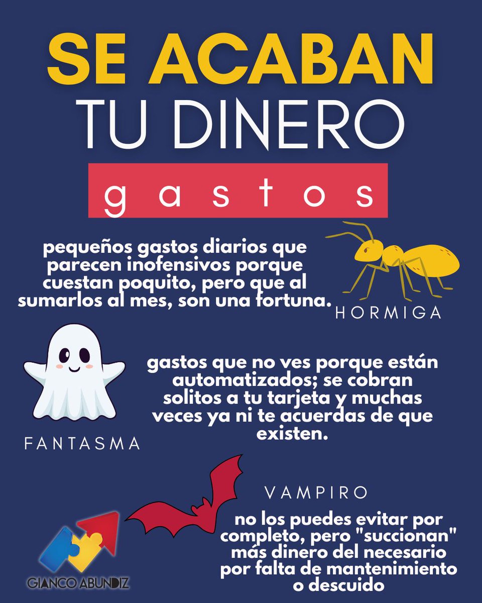 🐜👻🦇¡No, no es Halloween, ni las finanzas del terr0r!  Es una fauna que acaba con tu dinero sin que te des cuenta.
Gastos Hormiga 🐜
2. Gastos Fantasma 👻
3. Gastos Vampiro 🧛‍♂️
Te lo explico a detalle aquí ☝️bit.ly/4jqkgIh1.